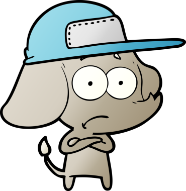 Bir insan tarafından çizilmiş, güvenilmez, kamyoncu şapkası takan bir fil.