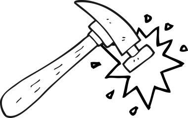 Bir insan tarafından çizilmiş siyah beyaz karikatür çekiç.