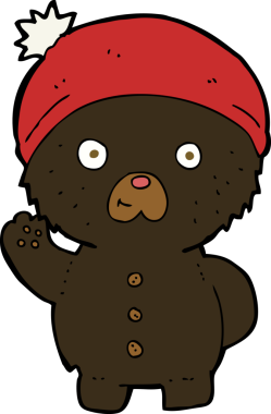 Bir insan tarafından çizilmiş, siyah oyuncak ayıyı sallayan bir çizgi film.