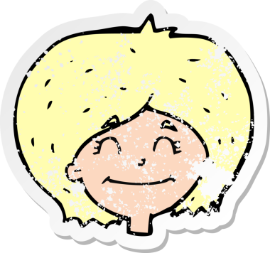 Bir insan tarafından çizilmiş mutlu kadın yüzü karikatürünün gerilimli retro yapıştırması