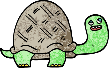 Grunge desenli resimli çizgi film mutlu kaplumbağa bir insan tarafından çizilmiş.