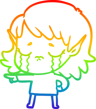 Gökkuşağı gradyan çizgi çizimi Bir insan tarafından çizilmiş ağlayan elf kızı