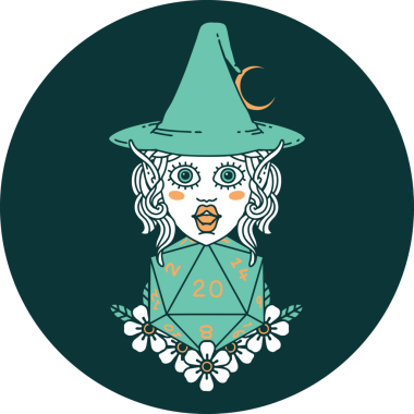 Bir insan tarafından çizilmiş doğal yirmilik zarlı elf büyüsü ikonu.