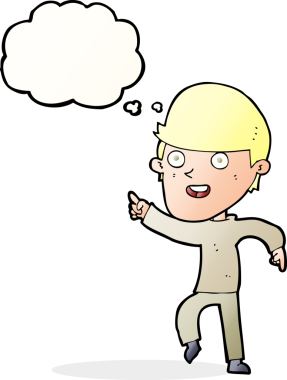 Bir insan tarafından çizilmiş düşünce balonlu mutlu adam çizgi filmi.