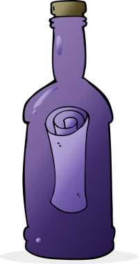 Bir insan tarafından çizilmiş şişedeki karikatür harfi.