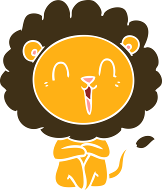 Gülen aslan düz renkli çizgi film bir insan tarafından çizildi.