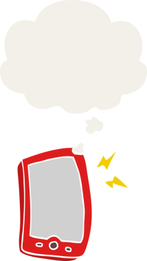 bir insan tarafından çizilmiş düşünce baloncuklu çizgi film cep telefonu