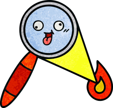 Bir insan tarafından çizilmiş bir büyüteçin retro grunge desen karikatürü