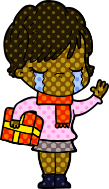 Bir insan tarafından çizilmiş ağlayan çizgi film kadını.