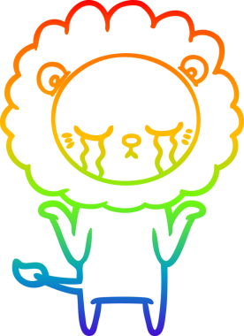 Gökkuşağı gradyan çizgisi bir insan tarafından çizilmiş ağlayan bir aslanın çizimi