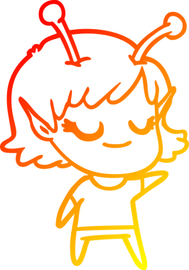 Bir insan tarafından çizilmiş gülümseyen uzaylı kız çizgi filmi.