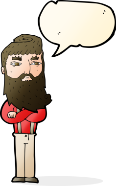 Bir insan tarafından çizilmiş sakallı ciddi bir çizgi film karakteri.