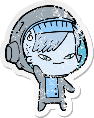 Bir insan tarafından çizilmiş karikatür astronot kadının sıkıntılı çıkartması.