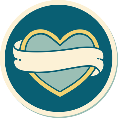 Bir insan tarafından çizilmiş geleneksel bir kalp ve bayrak stili dövme çıkartması.