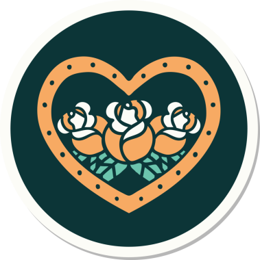 Geleneksel kalp stili dövme çıkartması ve bir insan tarafından çizilmiş çiçekler.