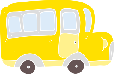 Bir insan tarafından çizilmiş sarı okul otobüsünün düz renk çizimi