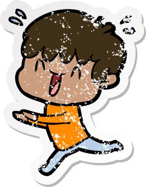 Bir insan tarafından çizilmiş gülen bir çizgi film karakterinin sıkıntılı çıkartması.