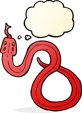 Bir insan tarafından çizilmiş düşünce baloncuklu çizgi film yılanı.