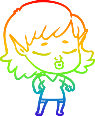 Gökkuşağı gradyan çizgisi bir insan tarafından çizilmiş güzel bir elf kızı çizimi