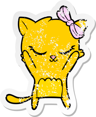 Bir insan tarafından çizilmiş şirin bir çizgi film kedisinin sıkıntılı çıkartması.