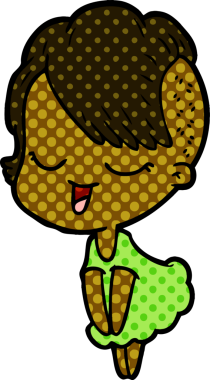 Bir insan tarafından çizilmiş mutlu çizgi film kızı.