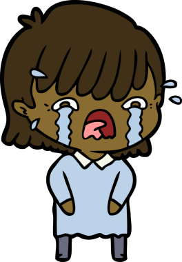 Bir insan tarafından çizilmiş ağlayan çizgi film kızı.