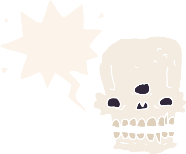 bir insan tarafından çizilmiş eski usul konuşma baloncuğu olan karikatür ürkütücü kafatası.