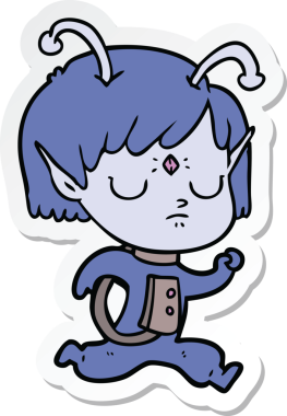 Bir insan tarafından çizilmiş uzaylı bir kızın çıkartması.