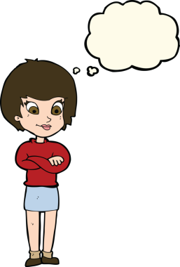 Bir insan tarafından çizilmiş düşünce baloncuğu olan gururlu bir kadın.