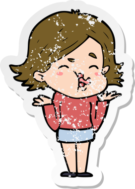 Bir insan tarafından çizilmiş karikatür kızının sıkıntılı çıkartması.