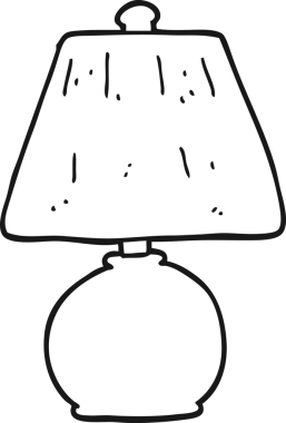 Bir insan tarafından çizilmiş serbest çizim siyah beyaz çizgi film lambası.