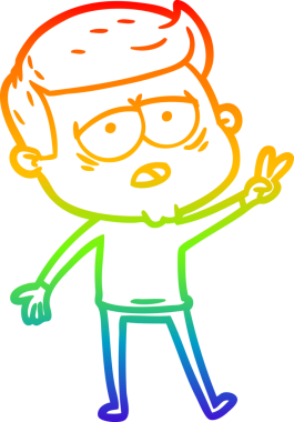 Gökkuşağı gradyan çizgi çizimi bir insan tarafından çizilmiş yorgun bir adam