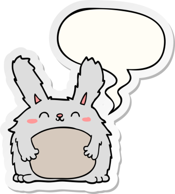 Bir insan tarafından çizilmiş konuşma balonu çıkartmalı kürklü tavşan.