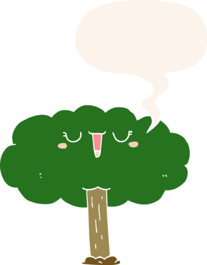 bir insan tarafından çizilmiş, konuşma baloncuklu çizgi film ağacı.