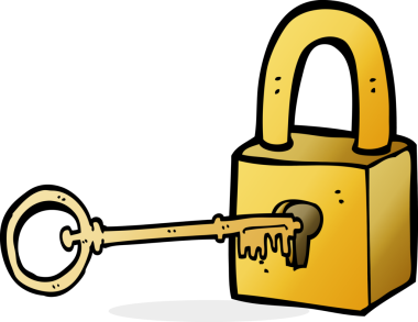 Bir insan tarafından çizilmiş asma kilit ve anahtar.