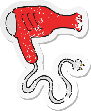 Bir insan tarafından çizilmiş eski moda saç kurutma makinesinin etiketi.