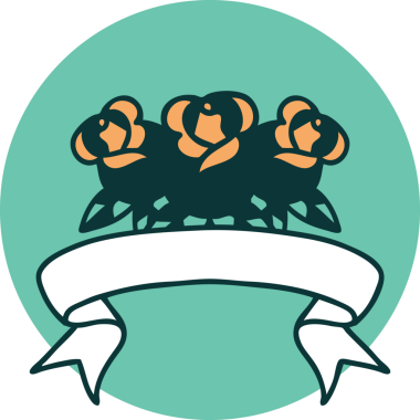 Bir insan tarafından çizilmiş bir buket çiçeğin pankartıyla dövme stili simgesi