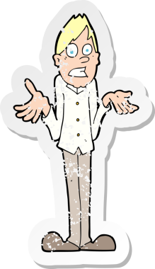 Bir insan tarafından çizilmiş omuzlarını silken bir çizgi film karakterinin gerilmiş çıkartması.