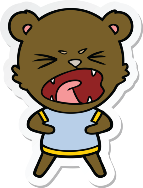 Bir insan tarafından çizilmiş kızgın bir çizgi film ayısının çıkartması.