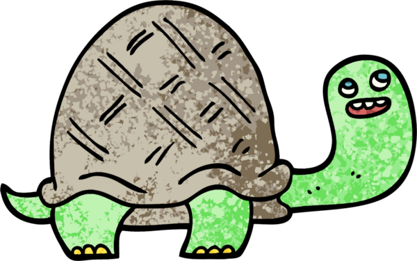 Grunge desenli resimli çizgi film mutlu kaplumbağa bir insan tarafından çizilmiş.