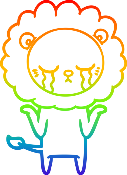 Gökkuşağı gradyan çizgisi bir insan tarafından çizilmiş ağlayan bir aslanın çizimi