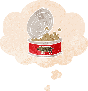 Bir insan tarafından çizilmiş, grunge 'daki düşünce baloncuklu karikatür desenli retro-desenli yemekler.