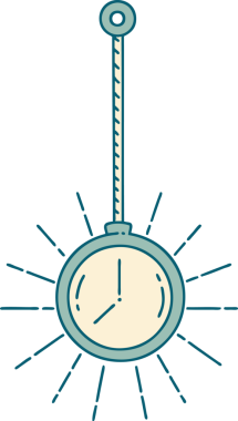 Bir insan tarafından çizilmiş geleneksel dövmeli altın cep saati.