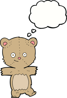 Bir insan tarafından çizilmiş düşünce balonlu komik oyuncak ayı.