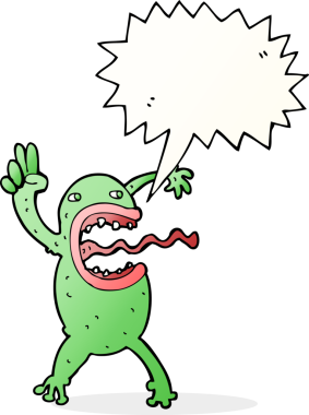 Bir insan tarafından çizilmiş konuşma balonu olan çılgın bir kurbağa.