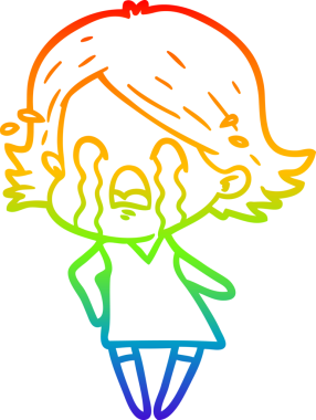 Gökkuşağı gradyan çizimi bir insan tarafından çizilmiş ağlayan bir çizgi kadın çizimi