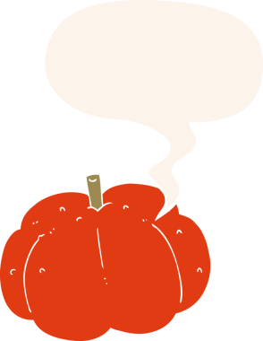 bir insan tarafından çizilmiş, konuşma baloncuklu çizgi film balkabağı.