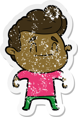 Bir insan tarafından çizilmiş mutlu bir çizgi film karakterinin sıkıntılı çıkartması.