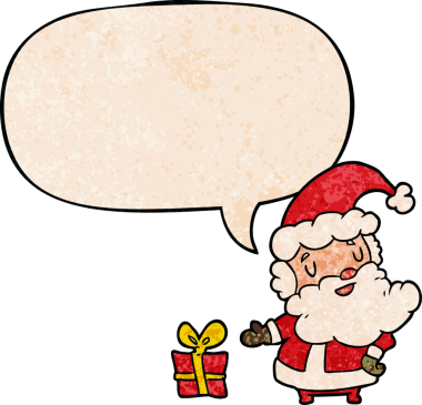 bir insan tarafından çizilmiş eski moda konuşma baloncuğuyla birlikte noel baba çizgi filmi.