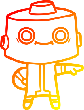 Bir insan tarafından çizilen çizgi film robotunun sıcak çizgi çizimi